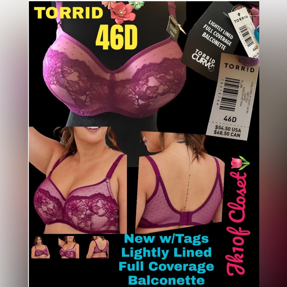 LOWEST🌺 NWT TORRID CURVE 46D FULL COVERAGE LIGHTLY LINED BRA
